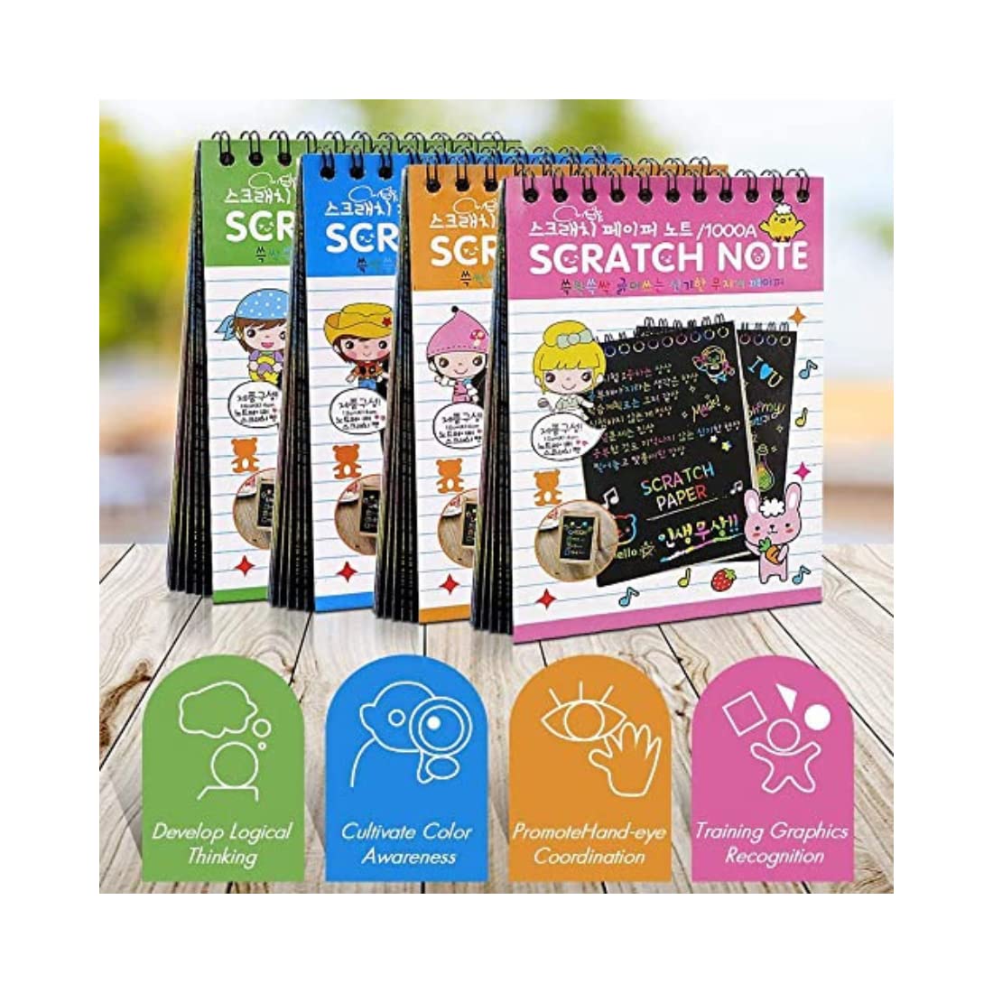 Arvanaindia Return Gifts Idea for Kids Birthday Party Christmas Favors Scratch Book for Drawing Art Activity and Magic Doodle Notepad of 10 Pages with One Stick (Pack of 12)