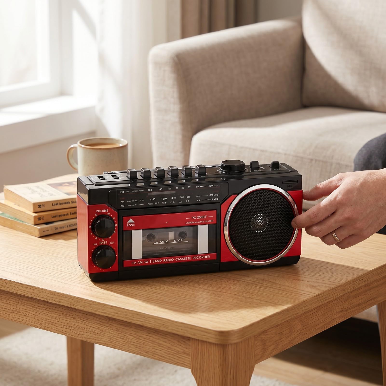 Przenośny Odtwarzacz Kasetowy z technologią Bluetooth (wtyczka UE) | Odtwarzanie USB, radio FM, wbudowany głośnik, gniazdo słuchawkowe, do użytku w pomieszczeniach i na zewnątrz