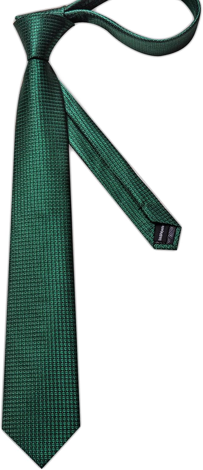 Solid Plaid Checkered Tie Set for Men Silk Necktie Pocket Square Handkerchief Cufflinks Lapel Pin Tie Clip 5PCS - Image 5