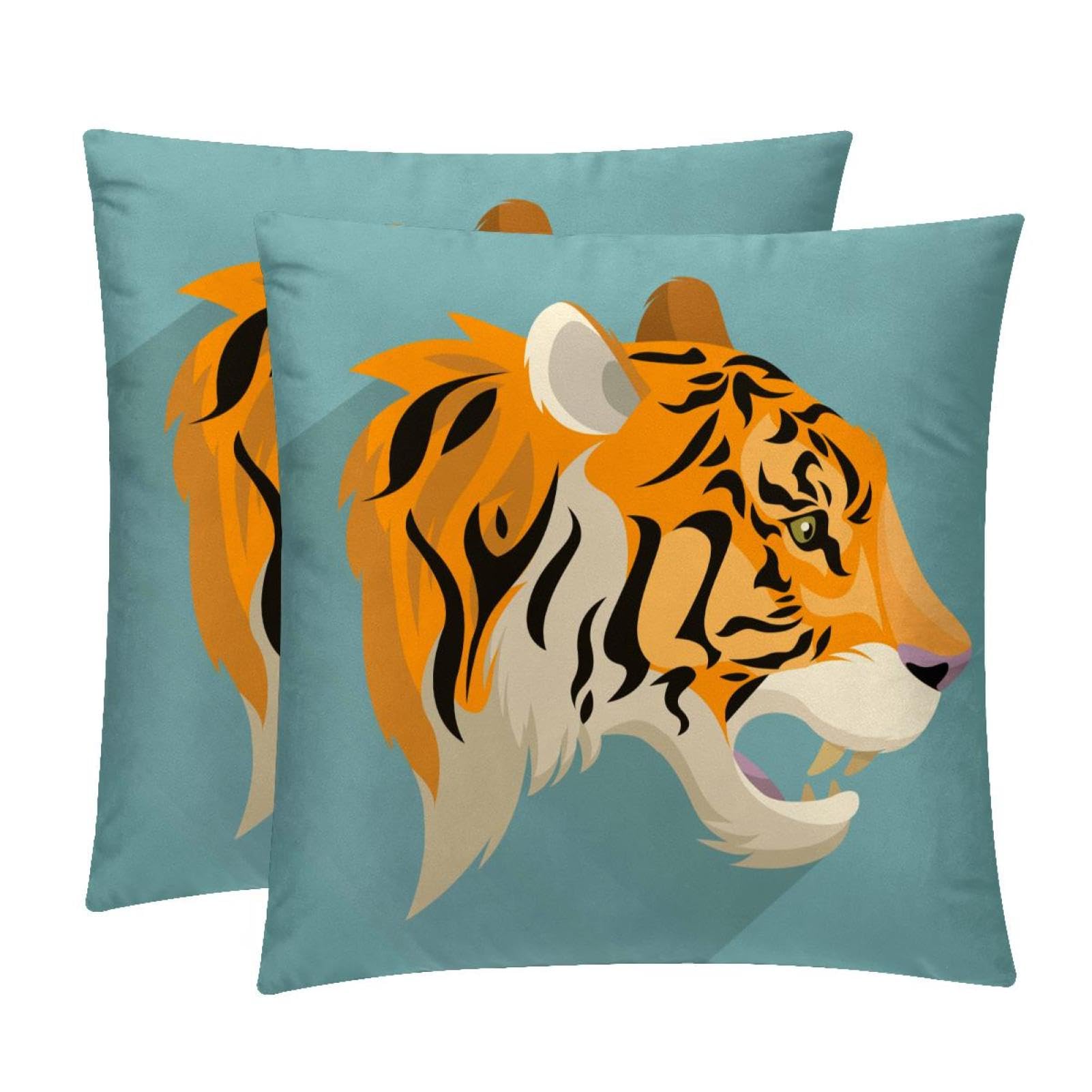 TDGKPZ Cartoon Tiger Throw Pillow Covers 2 Pack Cushion Cases Decorative Pillow Cases Home Decor 45x45cm