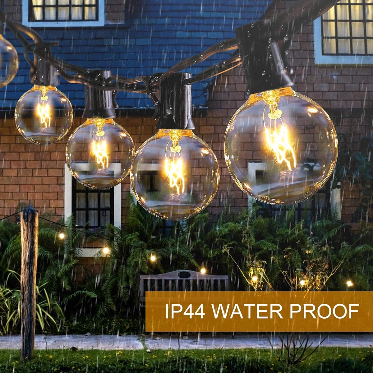 Lichterkette Außen, Lichterkette Glühbirnen Außen 9.5 Meter 25 Birnen mit Ersatzbirnen Warmweiß, Wasserdichte G40 Outdoor Lichterkette Außen/Innen für Haus, Garten, Patio, Party, Hochzeit
