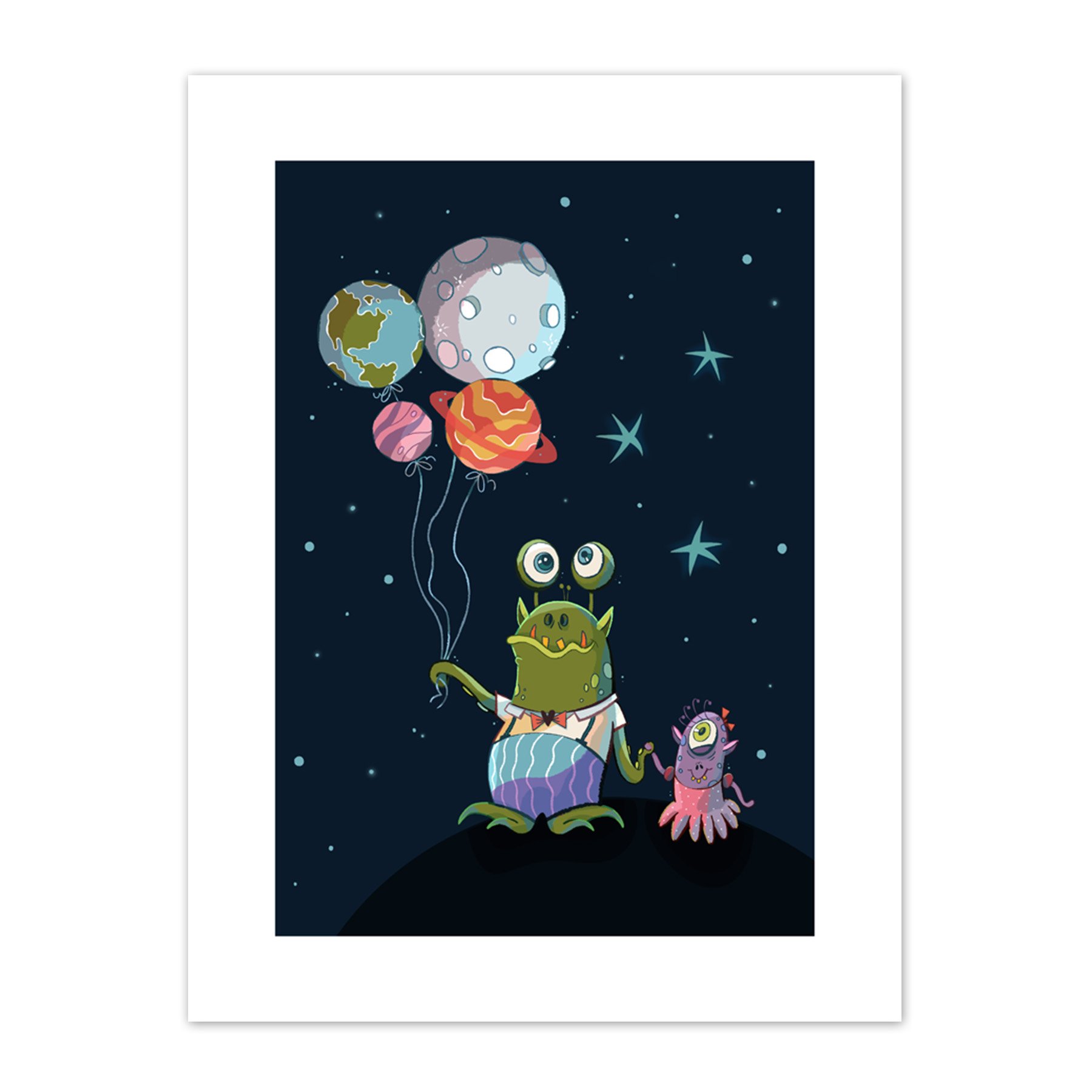 Wee Blue Coo Aliens Space Planet Balloons Canvas Art Print