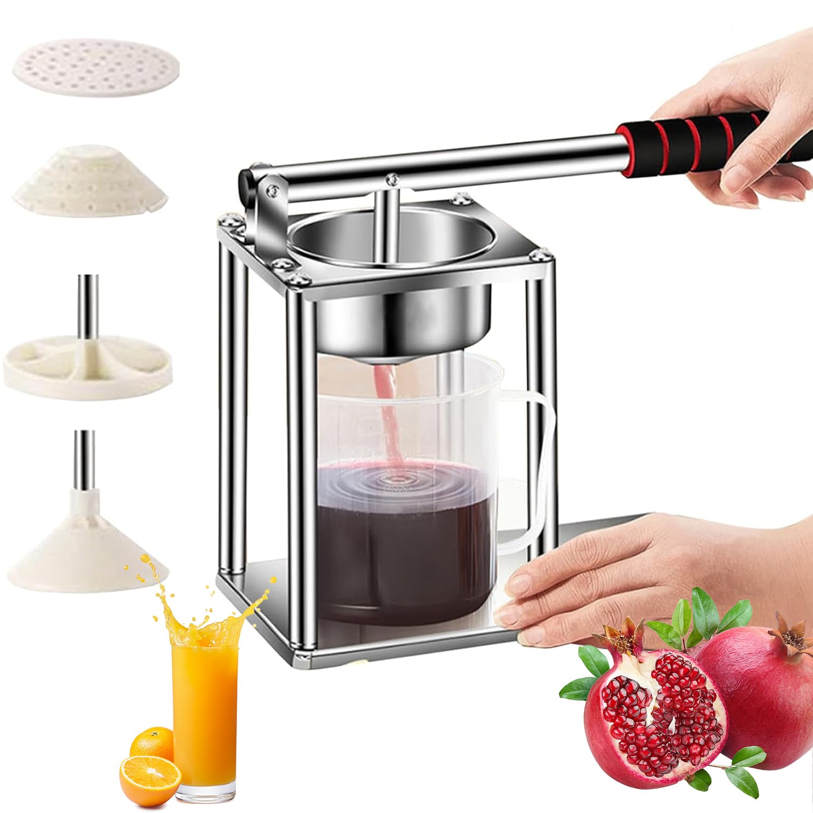 Exprimidor de cítricos, prensa manual de acero inoxidable resistente con filtro, extracción rápida de jugo, embudo desmontable para el hogar, cocina y restaurante