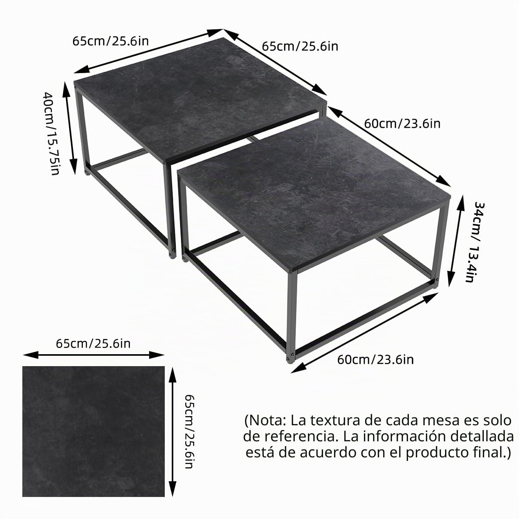 FATIVO Mesa Nido de Centro de Mármol: Mesa de Café Cuadrada Nórdica de Piedra Sinterizada y Metal para Salón Sofá Hogar Oficina, Antracita