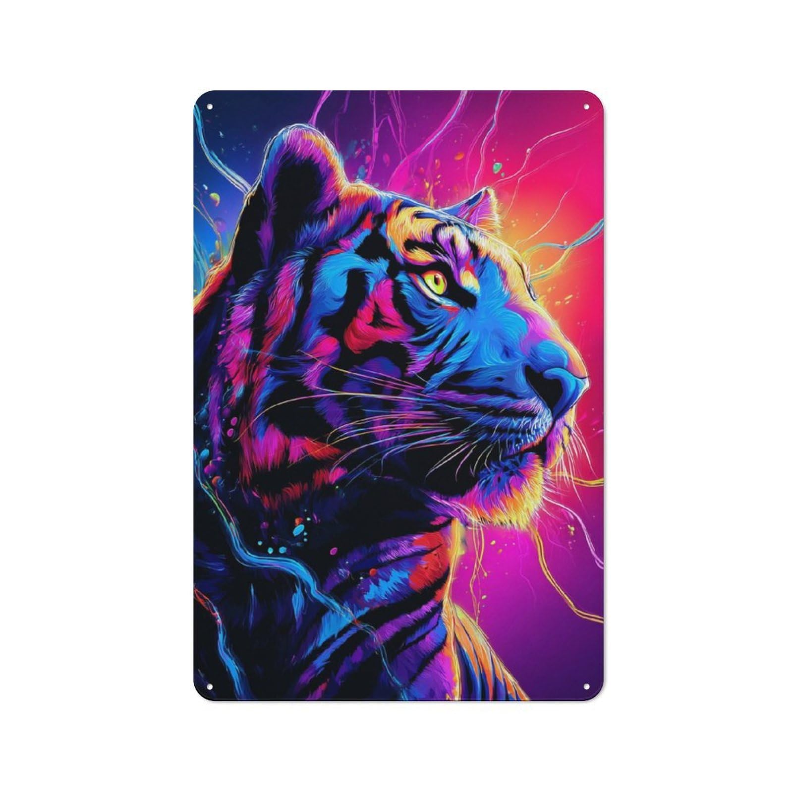 Junmoney Neon Tiger Vibrant Artwork Tin Wall Plaque 30X20cm With For Café Or Restaurant, Suited To Restaurant Decor Fans