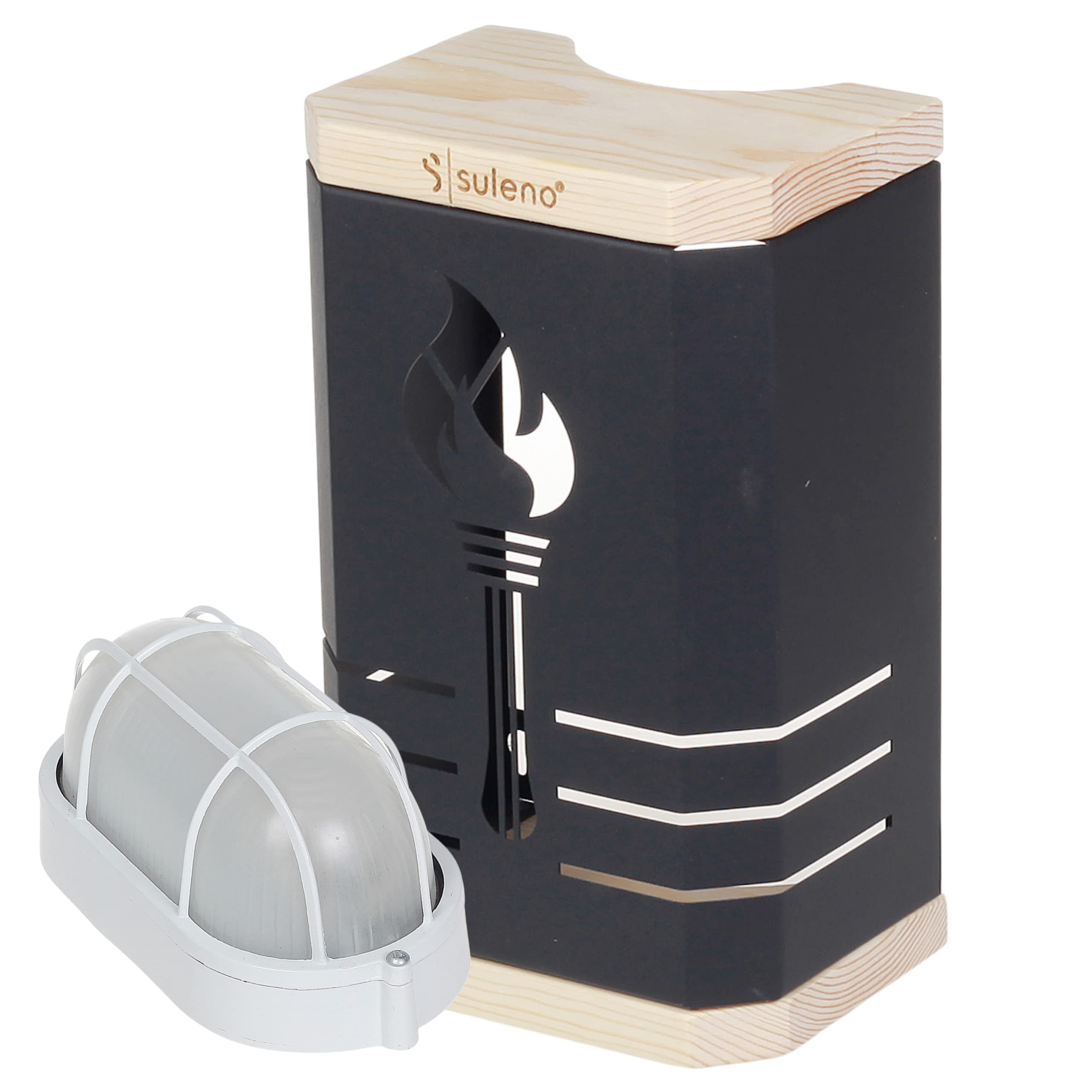 SULENO Sauna Leuchte KJELL, Saunalampe, Schwarz ohne Anschlusskabel | Saunaleuchte, Saunazubehör, modern, hitzebeständig, Sauna Blendschirm mit Fassung