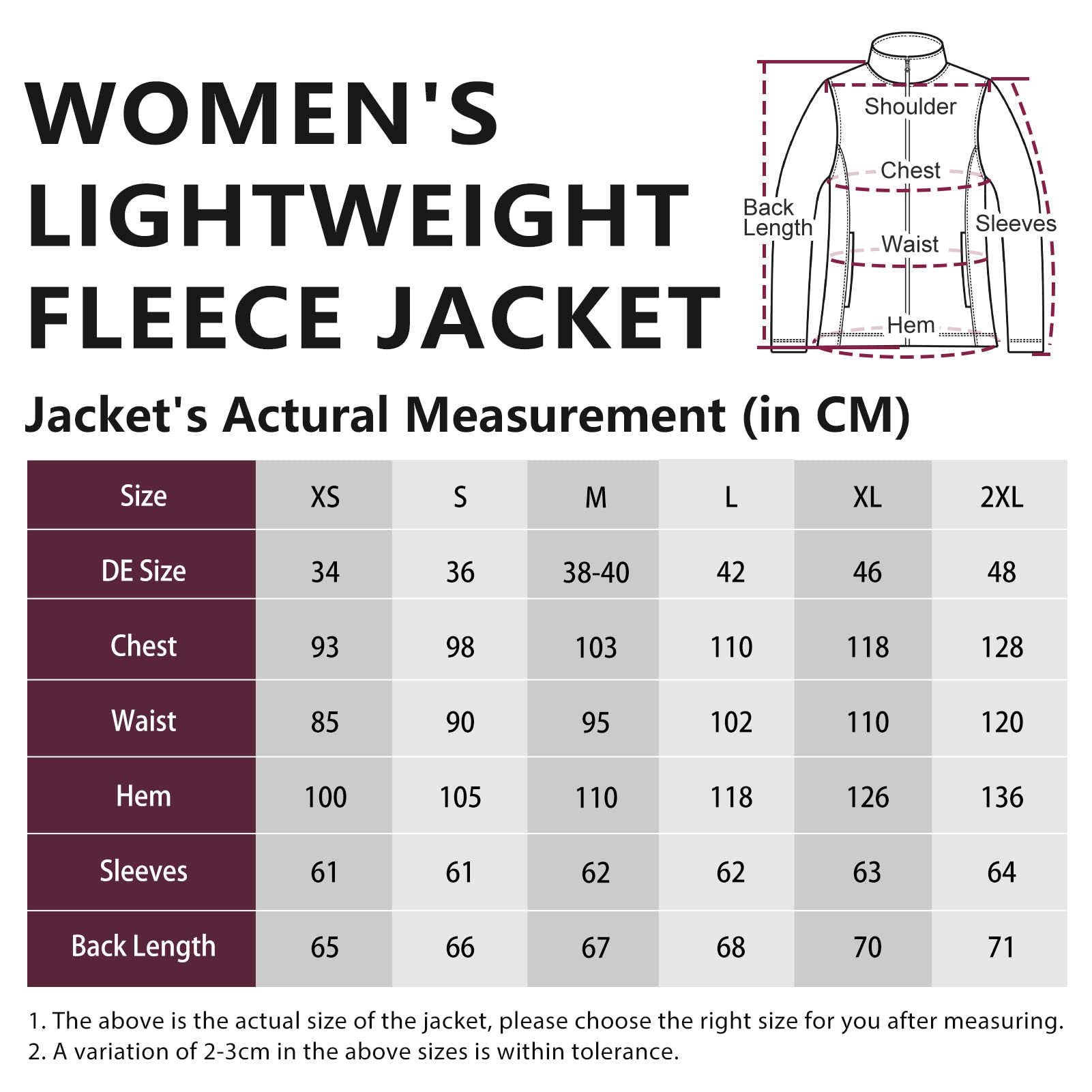 33,000ft Giacca in pile da donna con chiusura lampo su tutta la lunghezza, colletto alto, da donna, in pile leggero, per escursioni e tempo libero