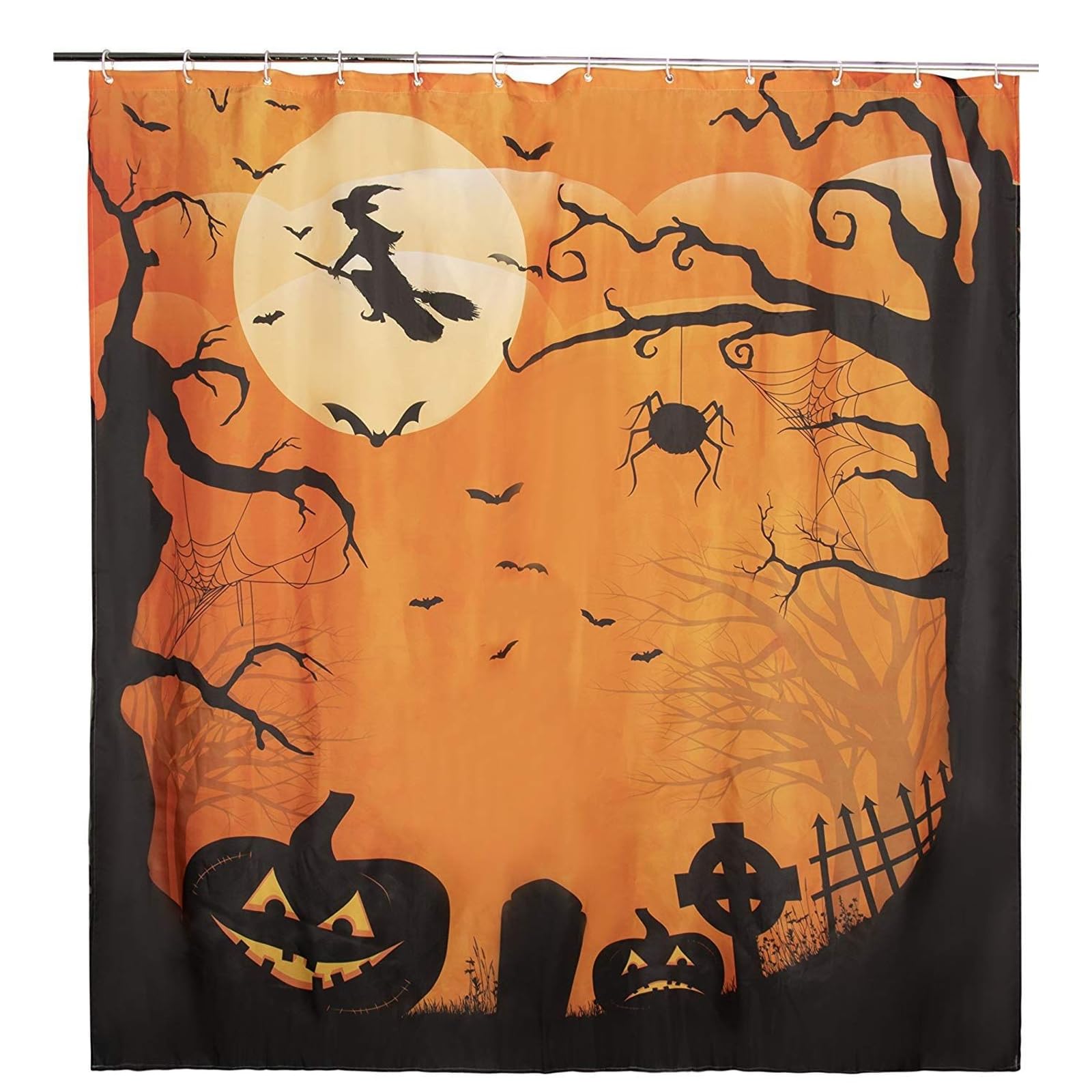 Juvale Halloween Bathroom Shower Curtain with Hooks, Spooky