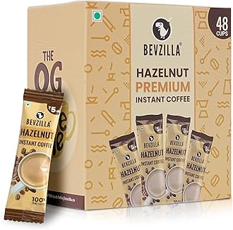 Bevzilla 48 Instant Coffee Powder Sachets (Hazelnut) - 96 Grams| Hot & Cold Coffee| Makes 48 Cups|Arabica Coffee | Easy To Carry| Best For Espresso, Latte, Cappuccino