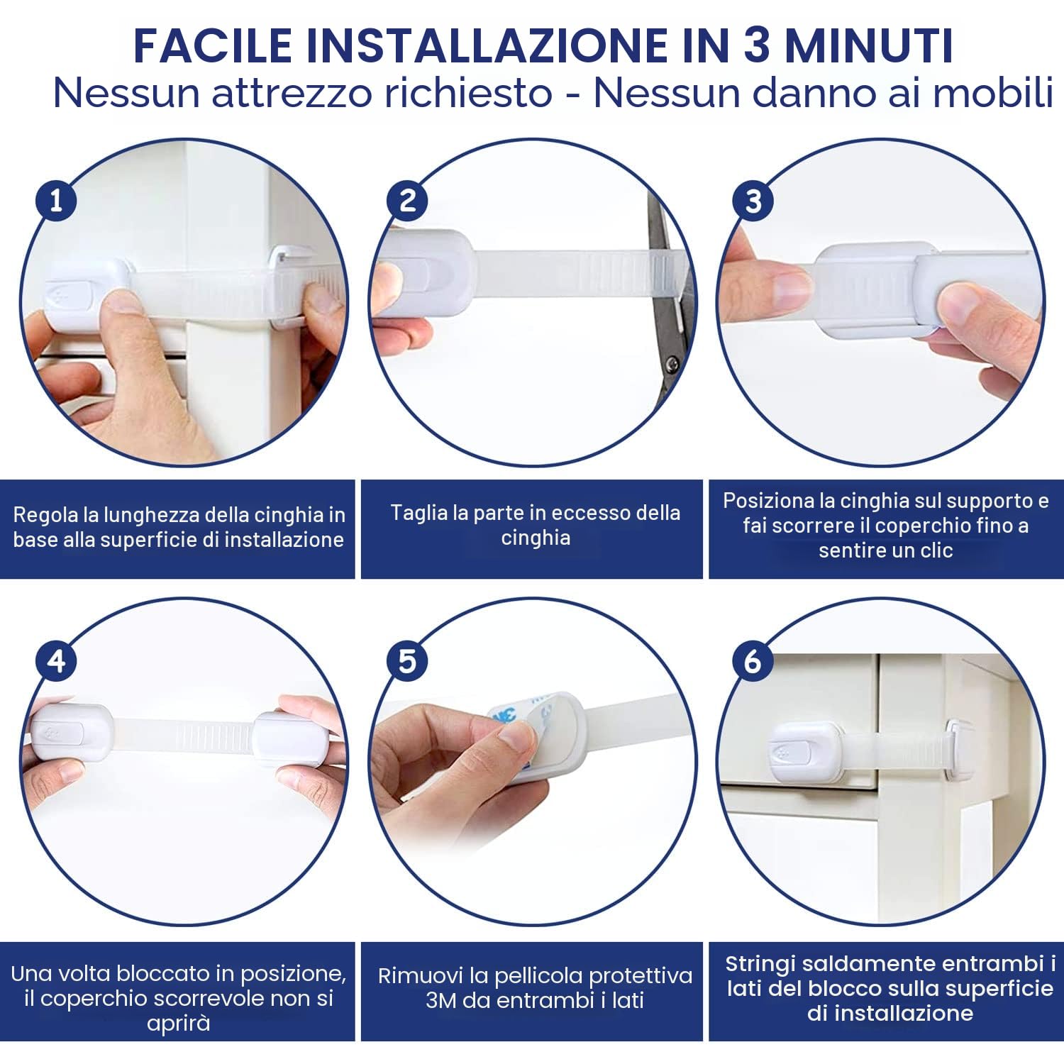 Sicurezza Cassetti Bambini Chiusure per Armadietto Cassetto Armadio Frigorifero Blocca Cassetti con Adesivo Bianco