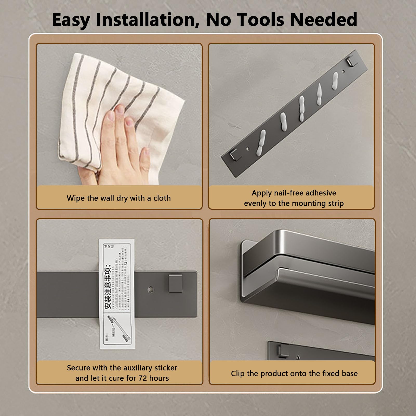Organizador de Especias 2 Piezas con Base de Malla - Estante para Pared Sin Taladrar para Accesorios de Cocina, Armario o Baño Metal Resistente al Óxido,Blanca,50cm