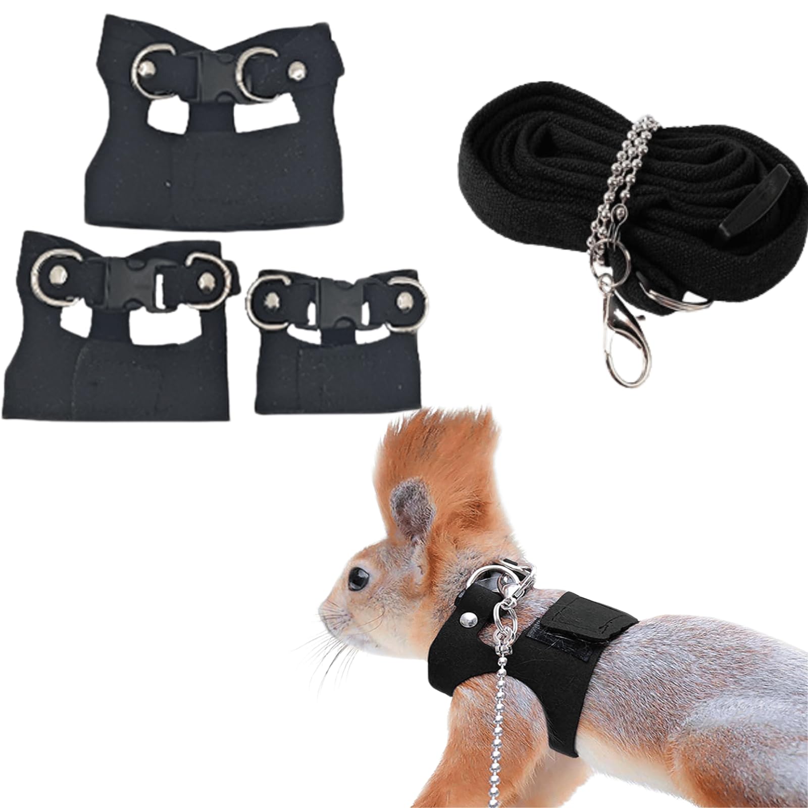 3 Pack Squirrel Harness and Leash Set - Adjustable Traction Rope Strap Anti-Biting Chain,Small Animal Training Walking Vest Leash for Squirrel Gerbil