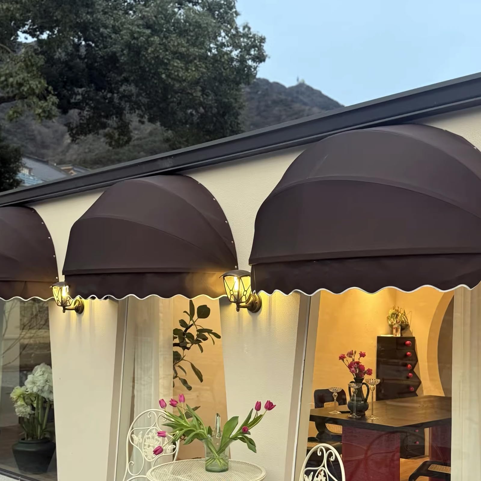 GJMSSMY Retractable Front Door Canopy UV Protection Dome Awning for Windows Outdoor Shelter Hemispherical Sunshade Cover (Black 130cm Diameter)