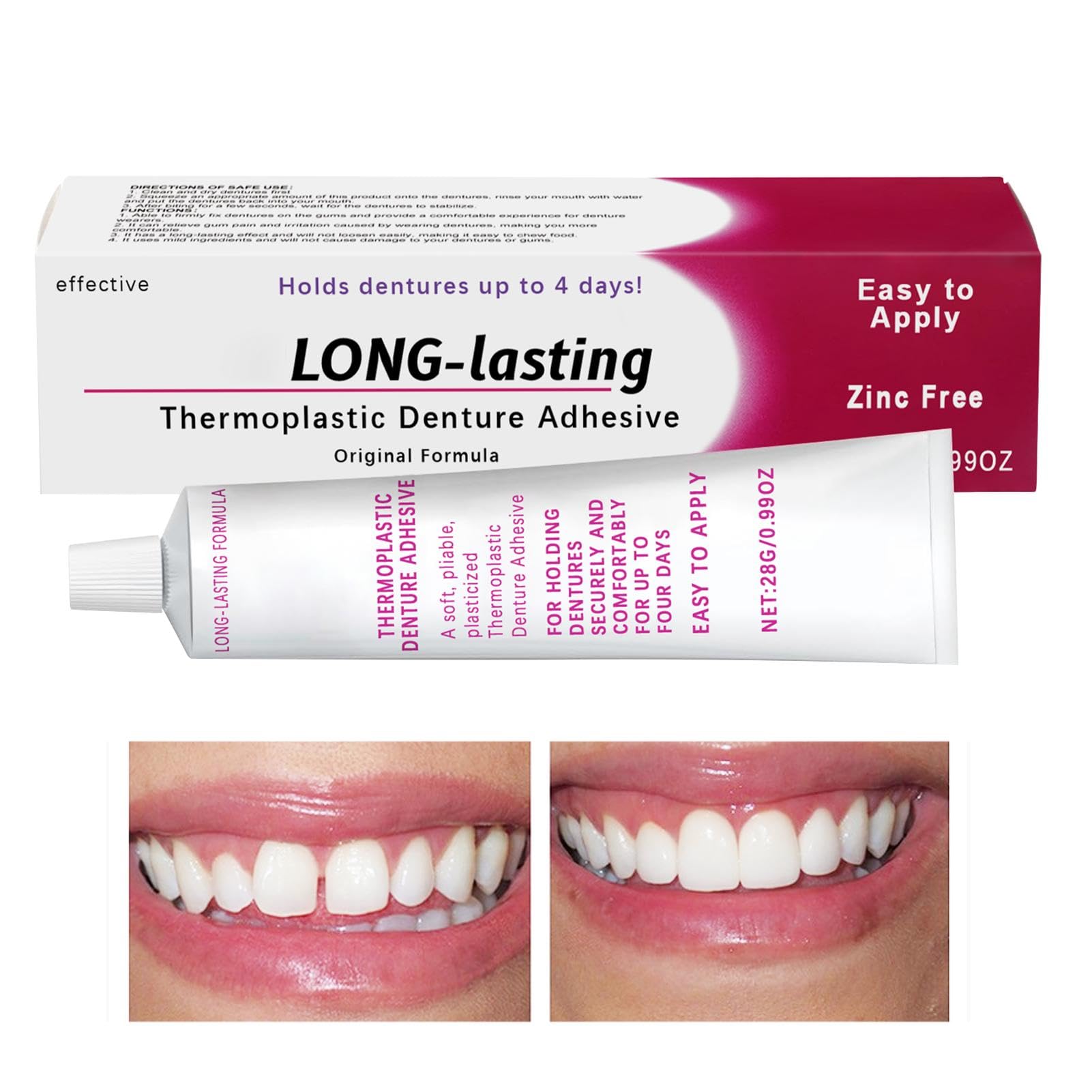 Denture Fixing Adhesive, False Teeth Adhesive, Thermoplastic Denture Adhesive, 28g Long Holding Denture Grip Adhesive, For Upper & Lower Denture