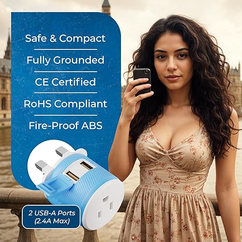 Miniatura 7 de OREI Adaptador de enchufe de viaje para Reino Unido, Irlanda, Dubai con doble USB, entrada de EE. UU., Tipo G (U2U-7), funcionará con teléfonos