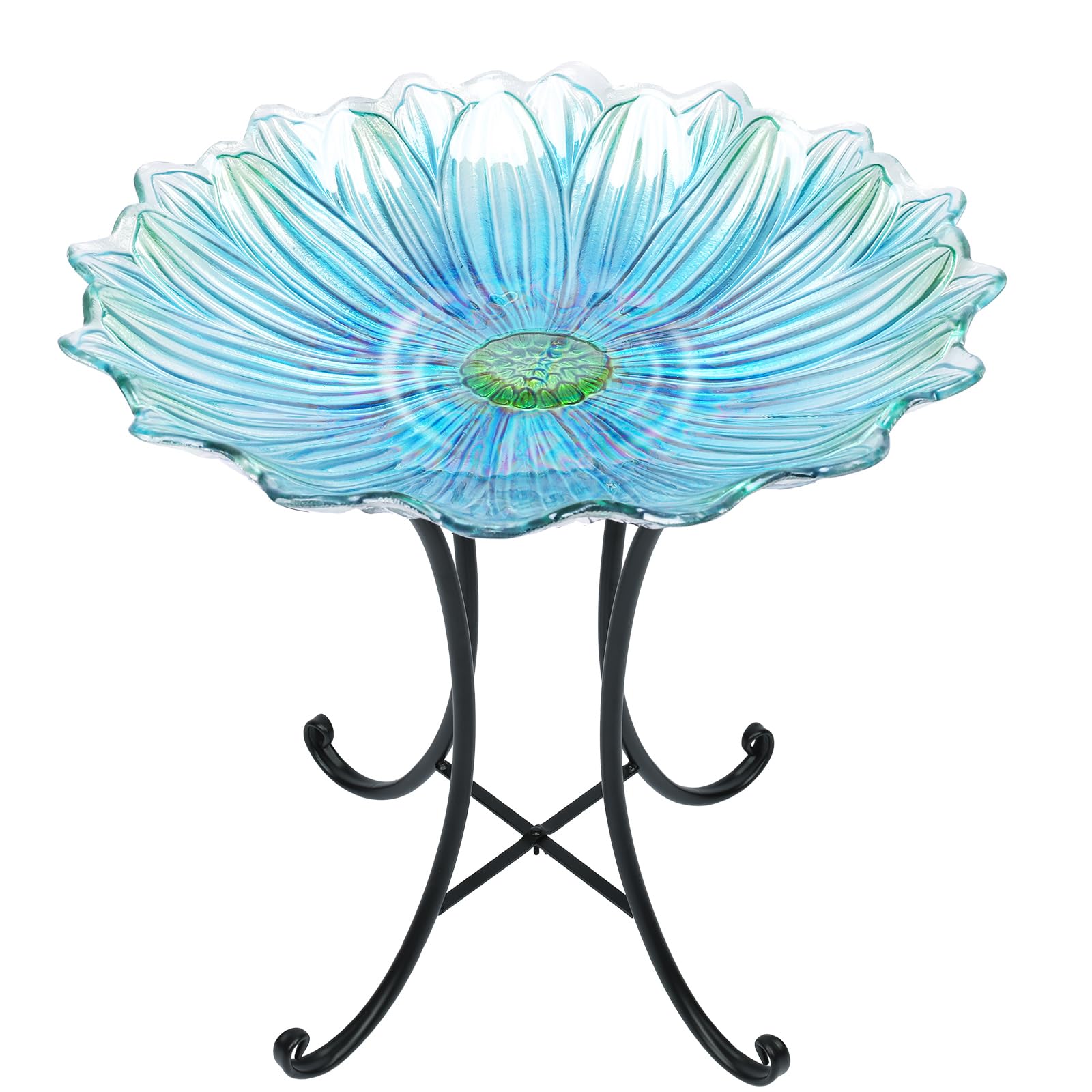 MUMTOP Outdoor Glass Birdbath Blue