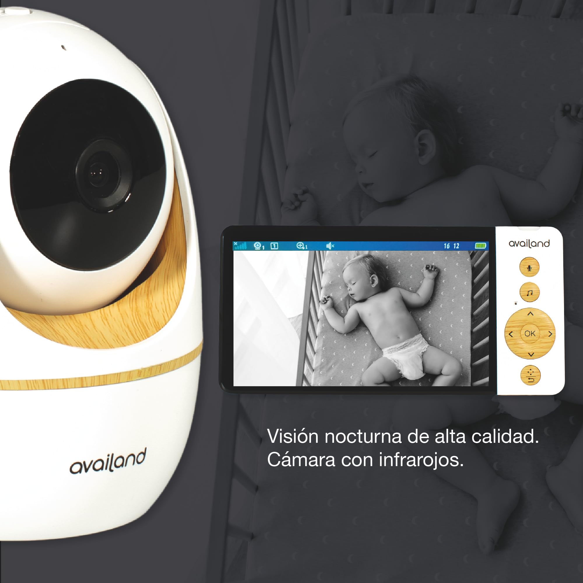 Availand | Follow Baby - Vigilabebes con Camara 360°, Seguimiento Automático del Bebé, Modo VOX, Visión Nocturna, Audio Bidireccional, Distancia conexión 300m, Batería de Alta duración (2 Cámaras)
