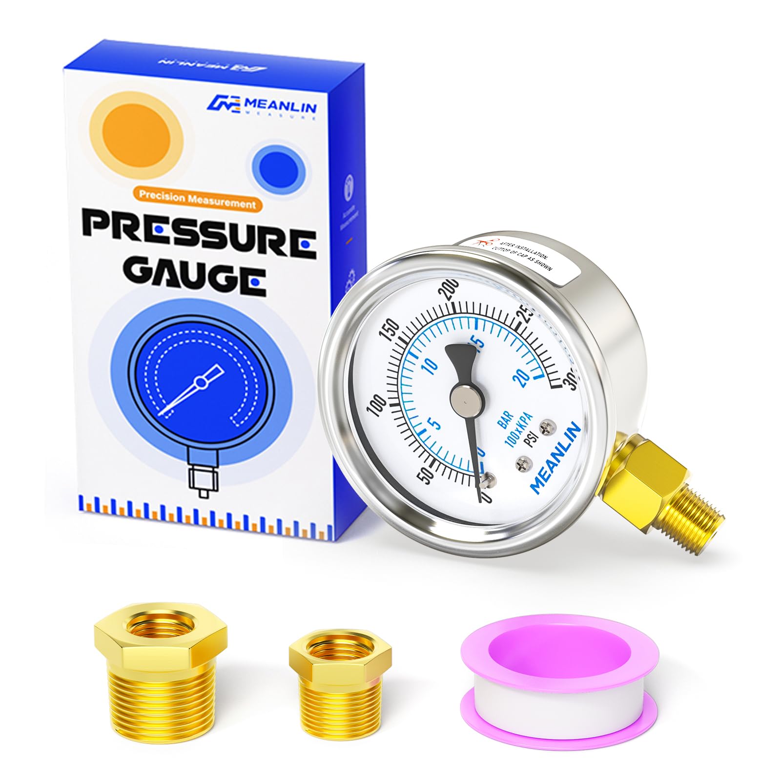 Stainless Steel Pressure Gauge - 0-100PSI Waterproof -12