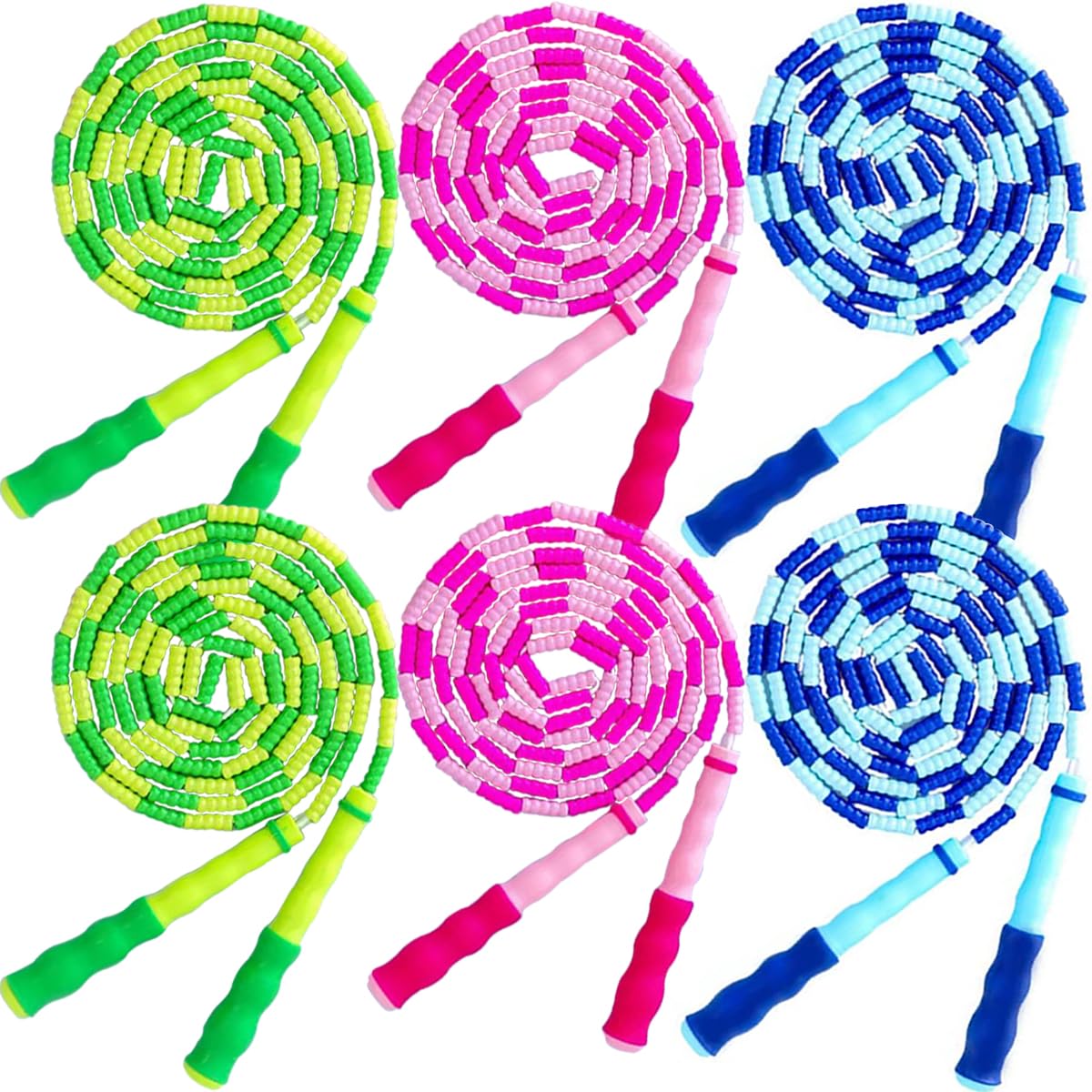 TYSISKNO Soft Beaded Jump Ropes for Kids, Adjustable Skipping Rope, Tangle-Free Segmented Rope for Kid Exercise, Keeping Fit, Training - 9.2Ft (6 Pack - Pink&Blue&Green) — image 1