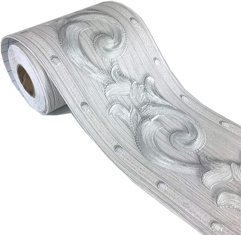 REDODECOElegant Silver Grey Floral Molding Wallpaper Border Peel Stick Home Ceiling Decorative Border for Bathroom Living Room Kitchen 4inch by 16.4ft