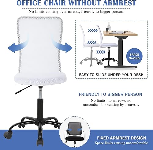 Miniatura 5 de Sillas ergonómicas, bonita silla de escritorio de oficina ajustable sin brazos con respaldo de malla y asiento grueso suave, cómoda silla giratoria