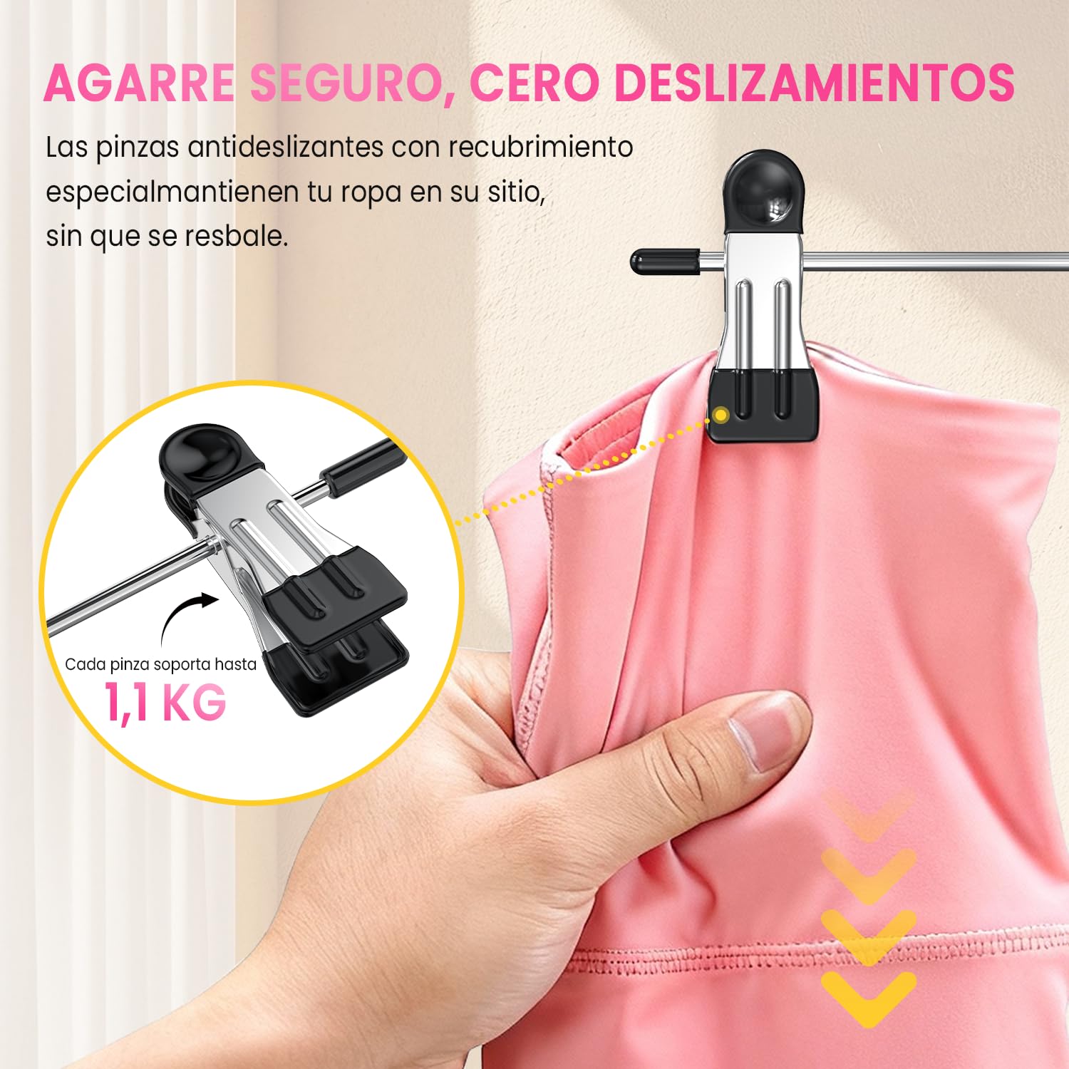 DAMITA Perchas con Pinzas para Faldas y Pantalones Percha Vertical 6 Niveles con Gancho 360° Ahorro de Espacio Diseño Seguro para los Dedos – Dormitorio, Piso o Residencia 1 Unidad