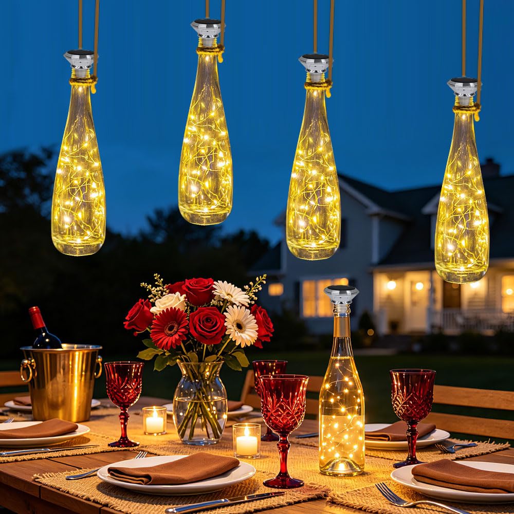 Mineup 8 Pcs Luci Della Bottiglia, 2m 20 LED Bottiglie a Energia Solare, Tappo Luci LED Bottiglia, Per Bottiglie Di Vino, Per Fai Da Te, Feste, Giardino, Matrimonio, Decorazione Per Interni Ed Esterni