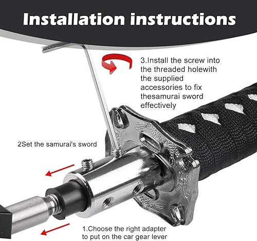 Miniatura 10 de 1 cabezal de cambio Katana Samurai para automóvil, funda protectora para perilla de palanca de cambios de 6.1 pulgadas con 4 adaptadores, palanca de
