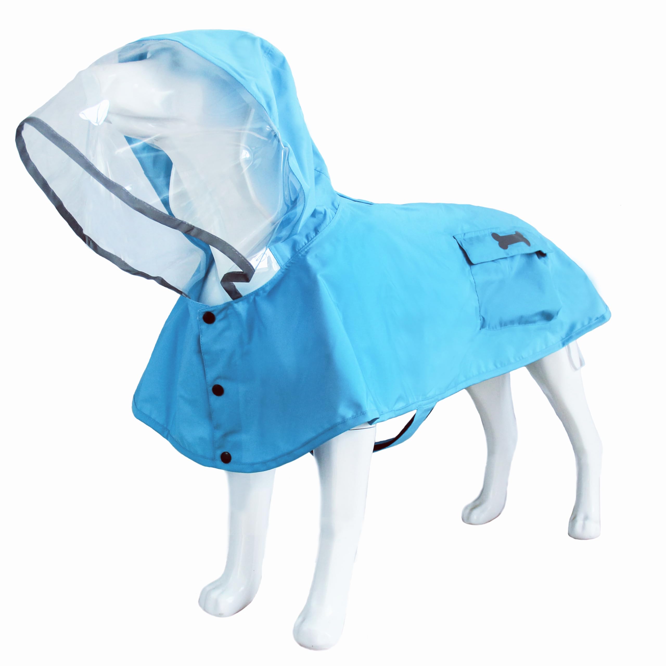 Dog Waterproof Raincoat with Poncho Hoodie, High Reflective Adjustable Yellow Pet Rain Jacket with Leash Hole for Small Medium and Large Dogs (Blue,