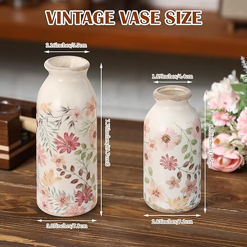 Miniatura 3 de Jarrón pequeño de cerámica de 2 piezas, estilo rústico, estilo bohemio, decoración del hogar para tu cocina, dormitorio, oficina, baño y estante,