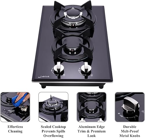 Miniatura 3 de Cocina de gas de 12 pies,Cocina de gas de vidrio templado de 2 quemadores,Estufa de gas incorporada de 2 quemadores Estufa de gas de vidrio