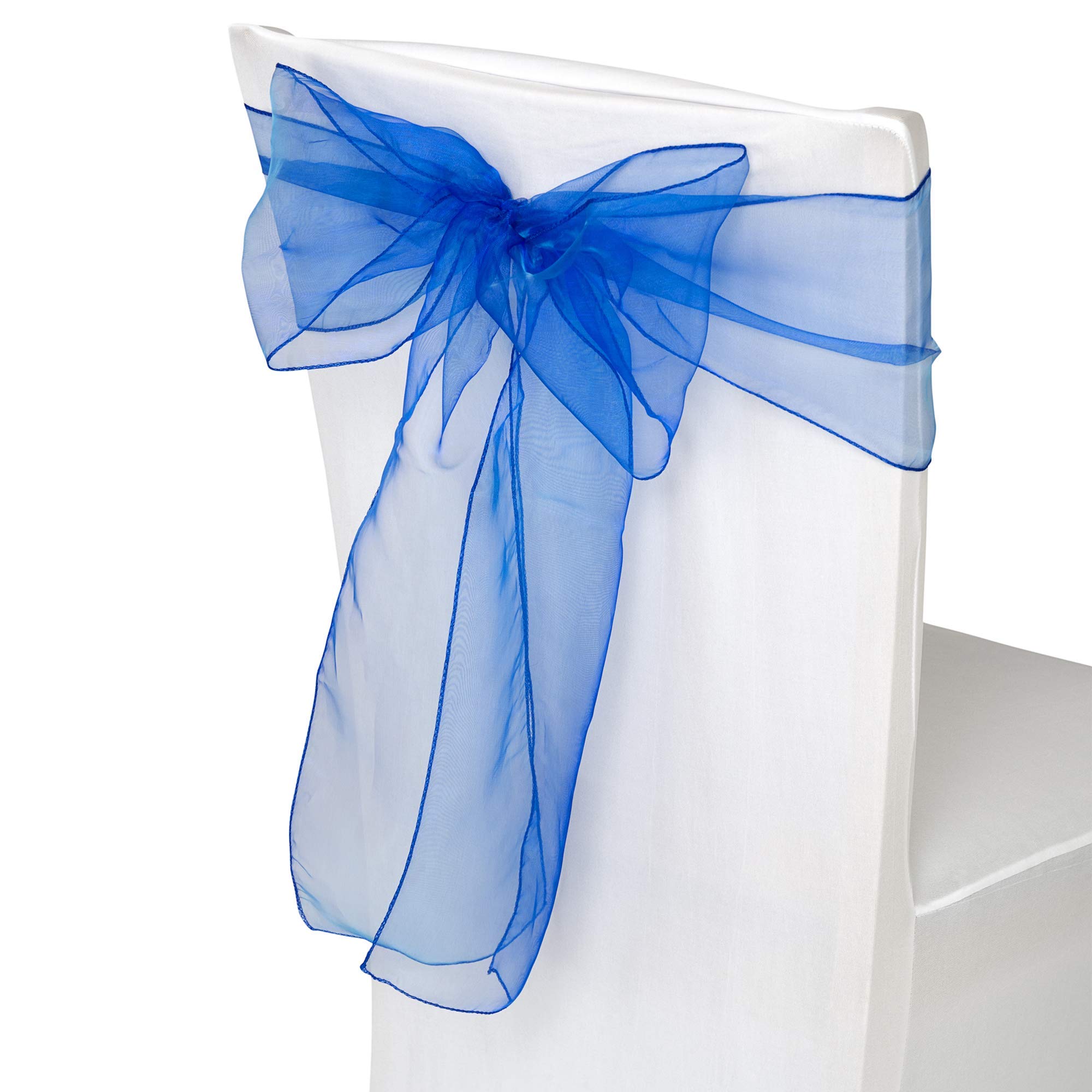 WedDecor 100pcs Organza Sashes, Chair Covers Fuller Bow, Royal Blue โ image 1