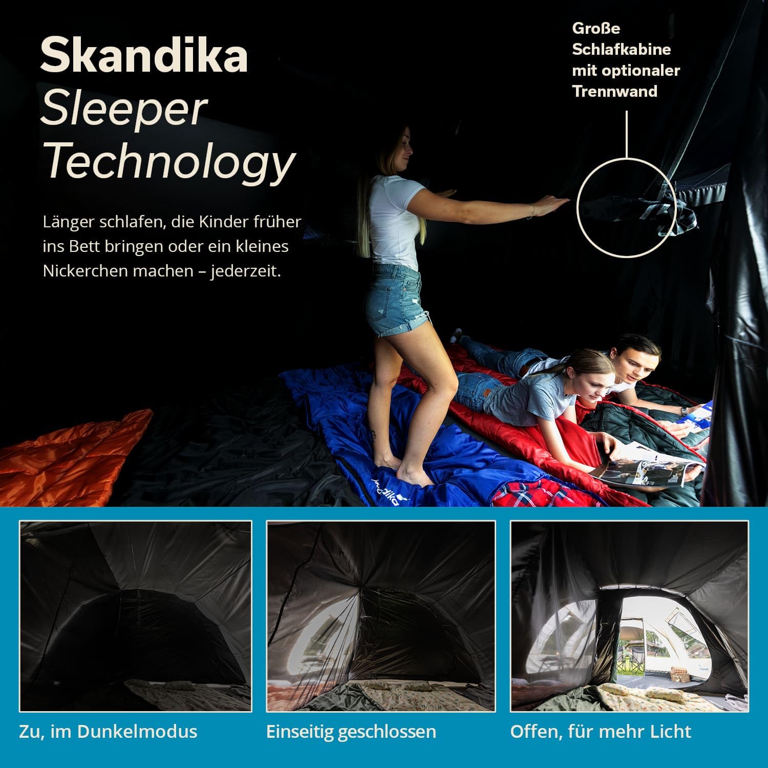 Skandika Hafslo Sleeper Protect Tienda de campaña túnel | 4/5/5XL/6XL Personas, Impermeable, Suelo Cosido, 5000 mm Columna de Agua, toldo y Cabina Oscura