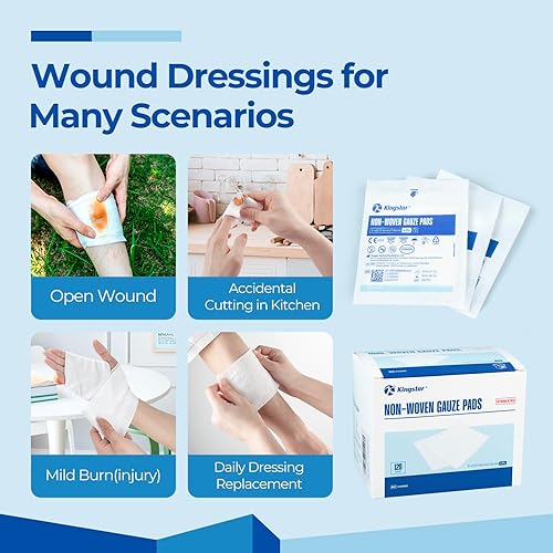 Miniatura 6 de Almohadillas de gasa no tejidas estériles, apósito de heridas de 3 x 3 pulgadas, 60 paquetes 120 almohadillas de esponja suave superior, compresas