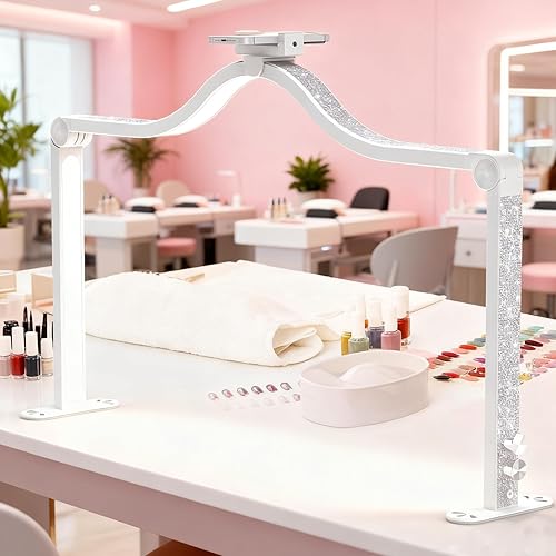 Luz de media luna mejorada de 45 W para escritorio de uñas, lámpara LED de tecnología de uñas de 34 pulgadas con soporte para teléfono, lámpara de