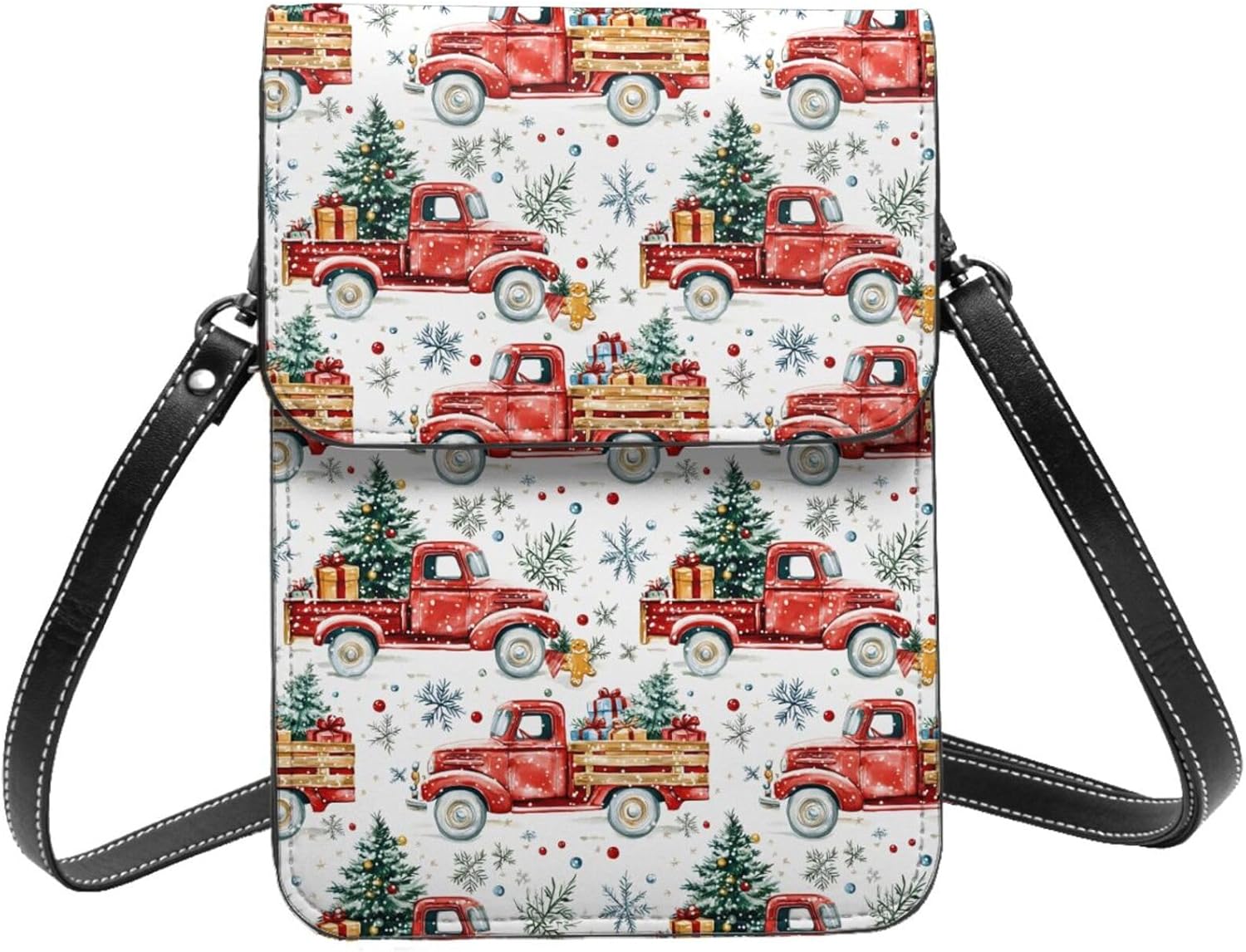 Christmas Red Truck Print Small Crossbody Bags for Women, Small Purses Leather Cell Phone Cross Body Bag