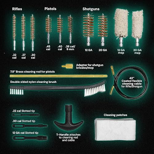 Miniatura 3 de GRITR Kit de limpieza de pistola de varios calibres  Juego de suministros de limpieza de pistola, rifle y escopeta, con funda de transporte duradera