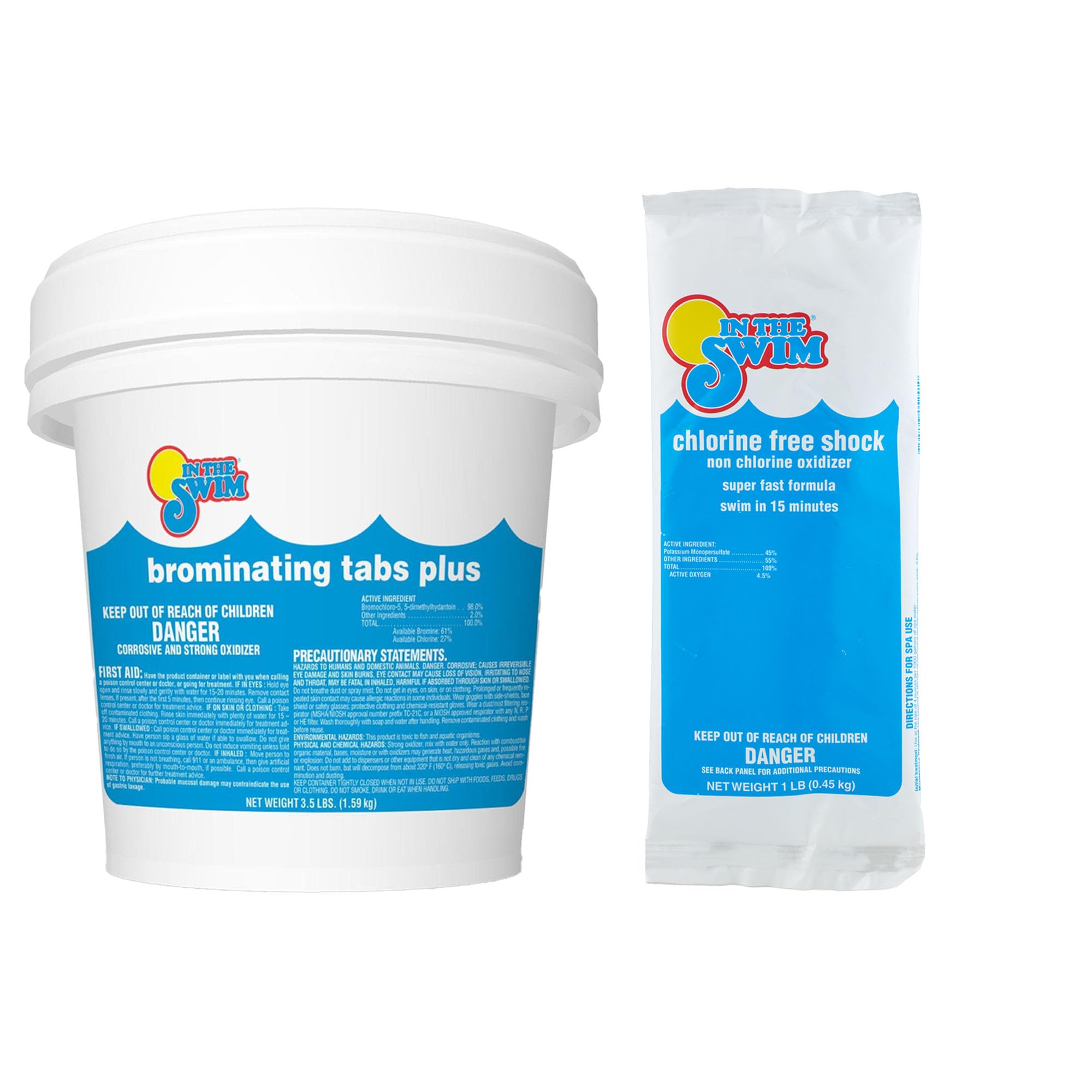 In The Swim Chlorine-Free Shock Bundle and Bromine Plus: Includes 6 x 1 Pound Bags Chlorine-Free Shock and 3.5 Pound Bucket of Bromine Plus - Effective Low Odor Alternative