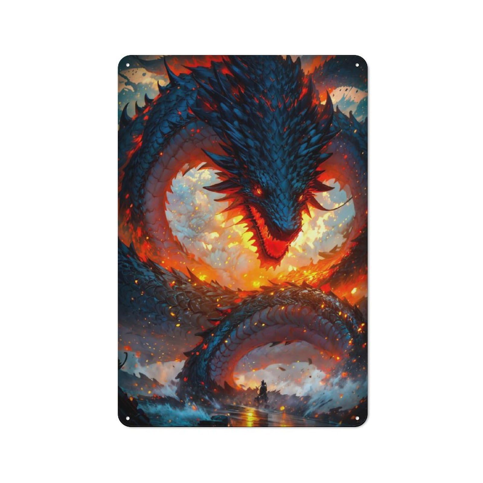 Chinese Dragon Fantasy Metal Wall Plaque, Clean Printed Wall Decor for Party Wall, Porch Or Living Room, 30x20cm
