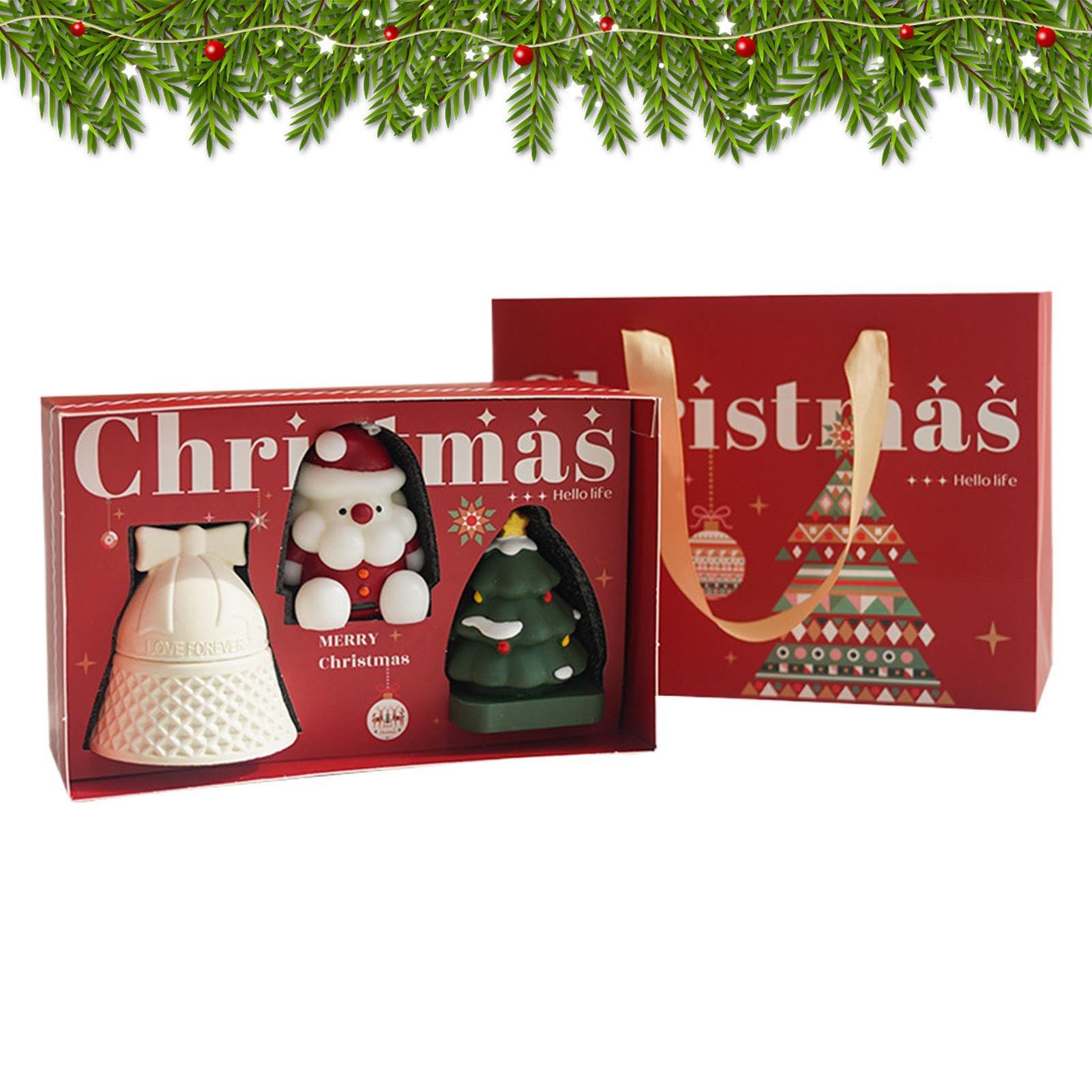 Christmas Candles - 3X Portable Scented Candles for Holiday | Centerpiece Table Decorations, Handmade Fragrance Candles, Aromatherapy Candles for Home