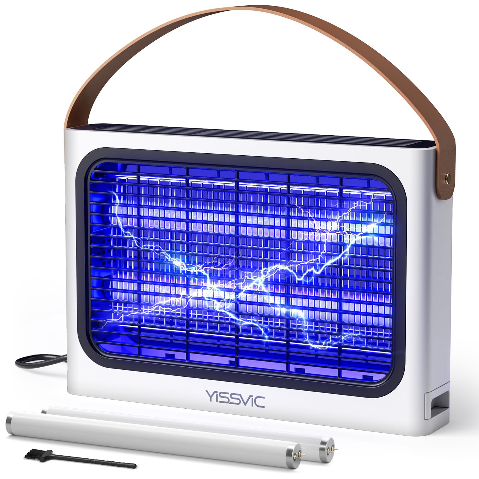 YISSVIC 20W Electric Bug Zapper, 4300V High-Voltage Mosquito Killer with 2 Extra Replacement Bulbs, 2-in-1 Wall-Mounted & Tabletop Fly Trap with 1.8m Cable, Indoor Insect Catcher, White