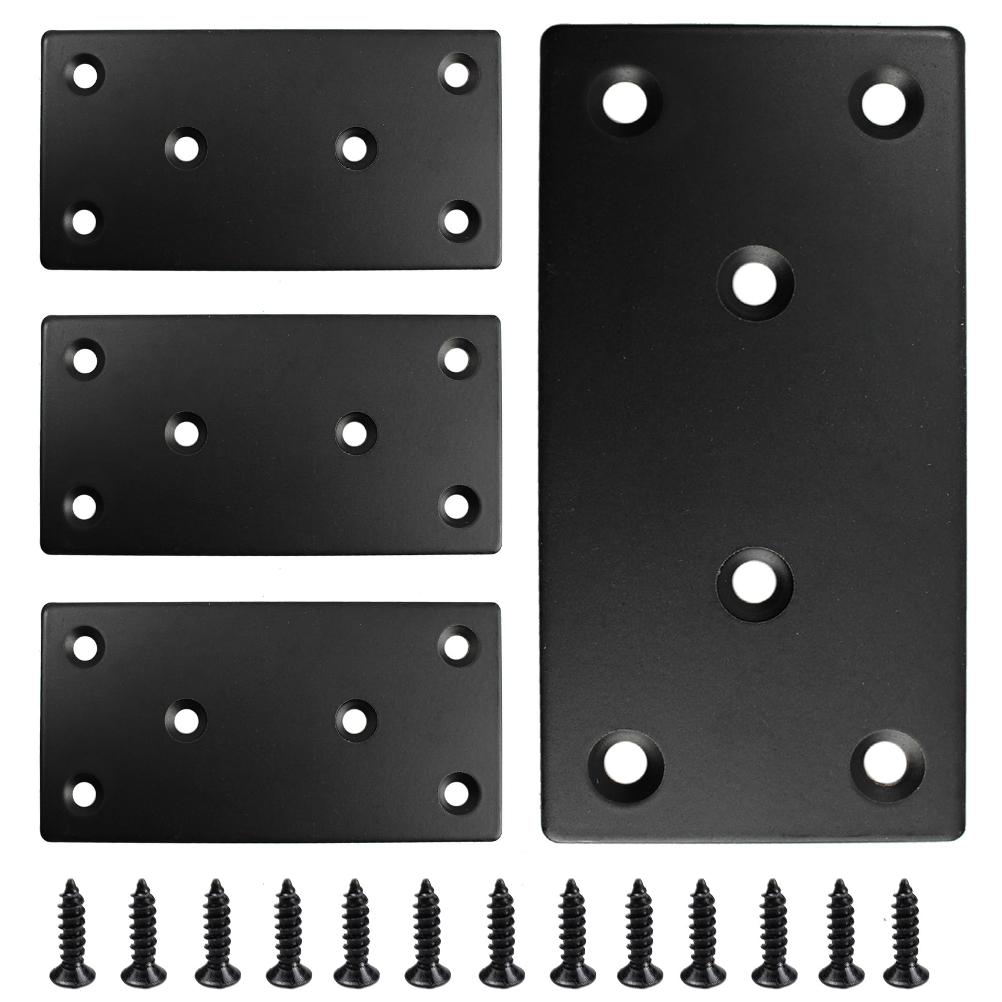 AUXBC 4PCS Black Stainless Steel Flat Mending Plates, 3.15"x1.57" Straight Bracket Brace, Heavy Duty Metal Fixing Joining Plate for Furniture, Wood, Shelves, Fence