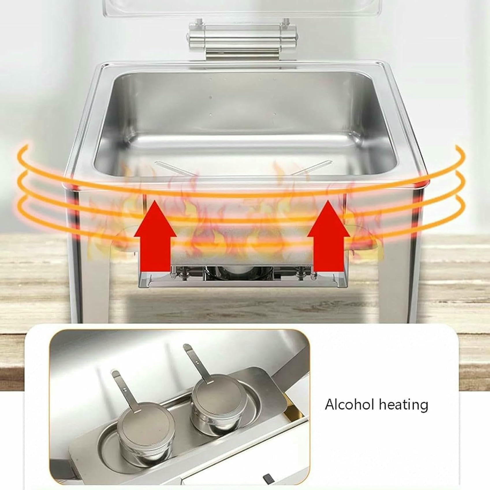Chauffe-Plats - Jeu De Buffet Hot Pot. Rouleau Supérieur en Acier Inoxydable, Bateau À Eau Et Support De Carburant De Mariage, 9 L ~/,