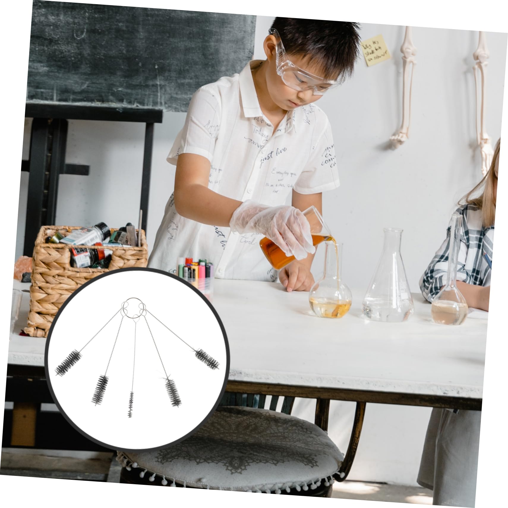 SHERCHPRY Stainless Steel Tube Brush Set 5pcs Cleaning Brushes for Tattoos Jewelry Flask Test Tube Travel Bottle