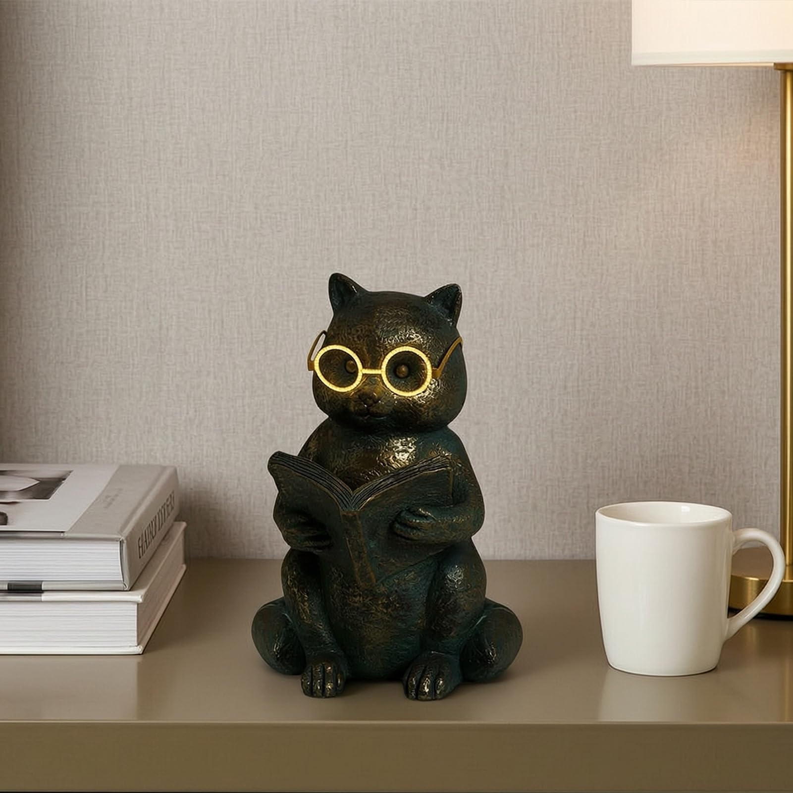 Zestaw figurek zwierząt w stylu retro, sowa, królik, szop, statuetka ze świecącymi w ciemności okularami na biurko, regał na książki, dekoracja domu, B Onesize