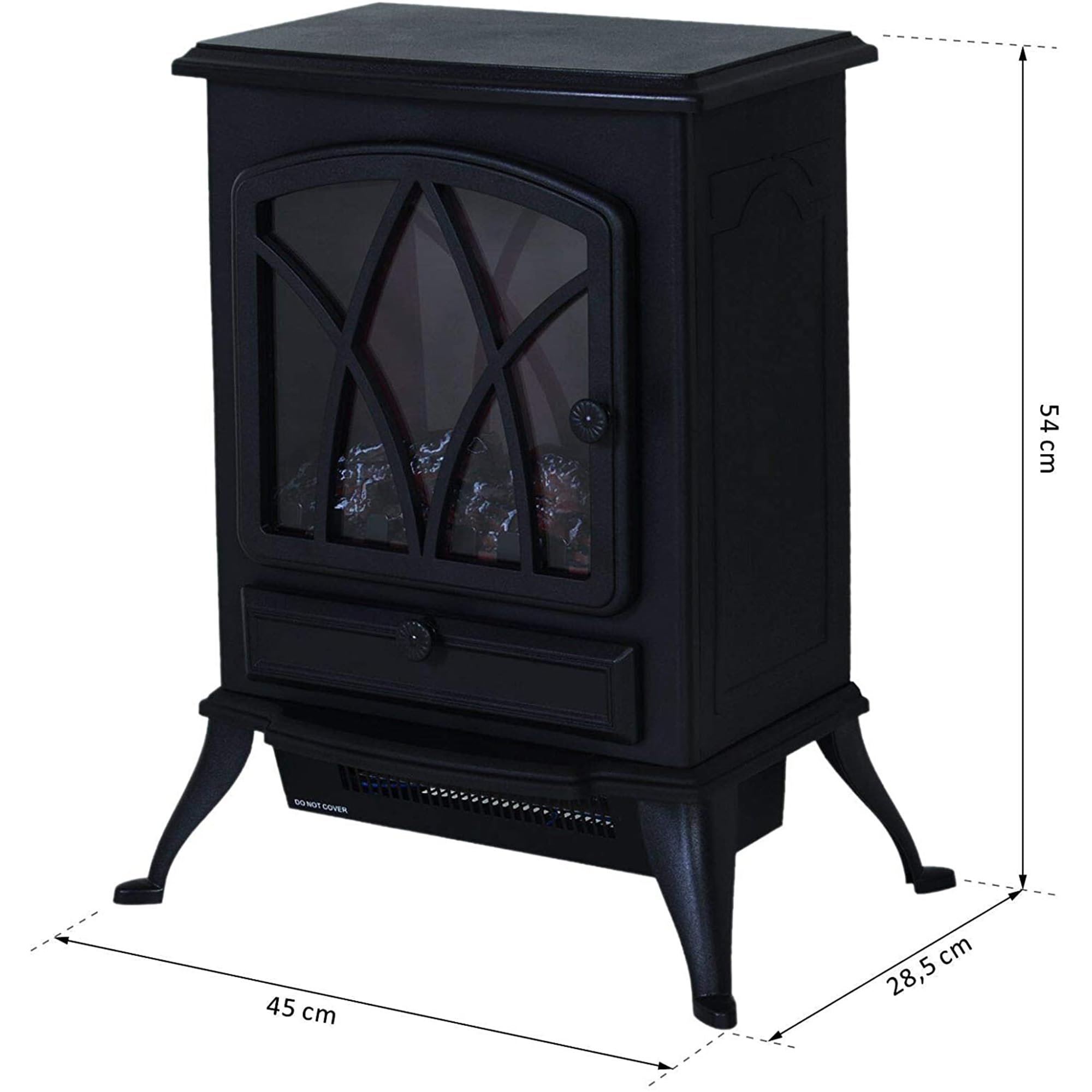 HOMCOM Chimenea Eléctrica de Pie 1000W/2000W Chimenea Decorativa con Ventana Efecto de Llama Brillo Ajustable y Protección Sobrecalentamiento para 15-30 ㎡ 45x28,5x54 cm Negro