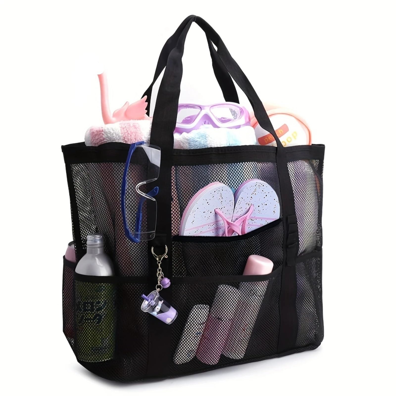 Borsa da Spiaggia in Rete con Grande capacità, Organizer da Bagno in Rete, Ideale for Spiaggia e Doccia. per Viaggio, Piscina