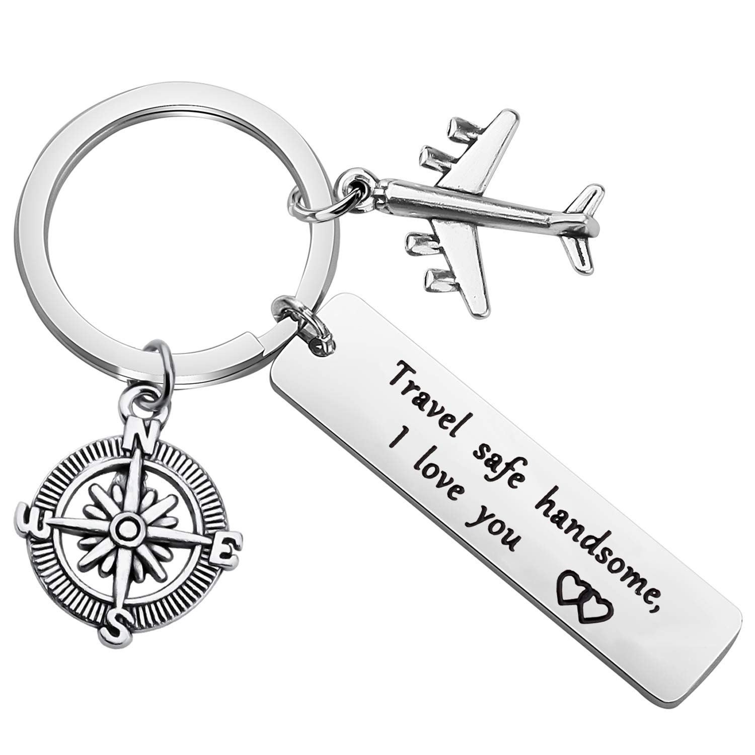 BEKECHSafe Travel Gift for Husband Boyfriend Travel Safe Handsome I Love You Airplane Keychain