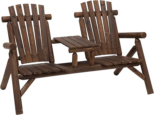 Miniatura 6 de kevinplus Silla Adirondack de madera de 2 asientos, juego de sillas para exteriores con mesa auxiliar central, silla Adirondack de dos plazas al