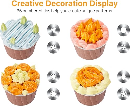 Miniatura 4 de Juego de 42 artículos de decoración de tortas Kootek, con 36 picos para glaseado, 2 mangas pasteleras de silicona, 2 clavos con flores y 2